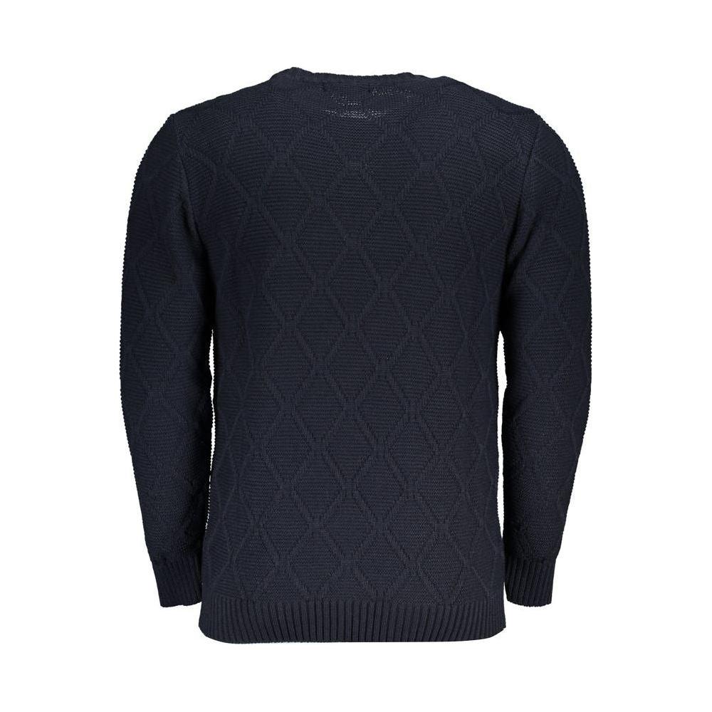 U.S. Grand Polo blue fabric sweater with diamond pattern, crew neck, and long sleeves, showcasing rear view.