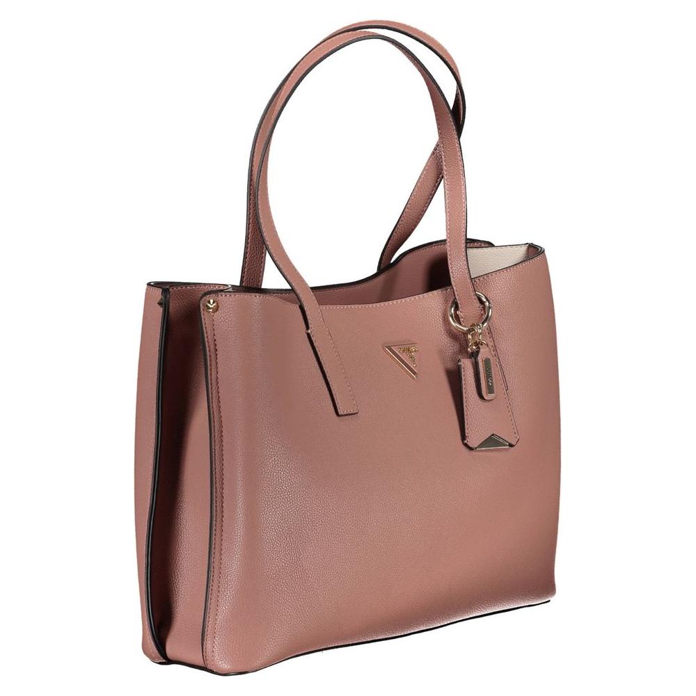 Guess Jeans pink handbag with shoulder handles, 2 external pockets, internal phone holder, and logo accent.