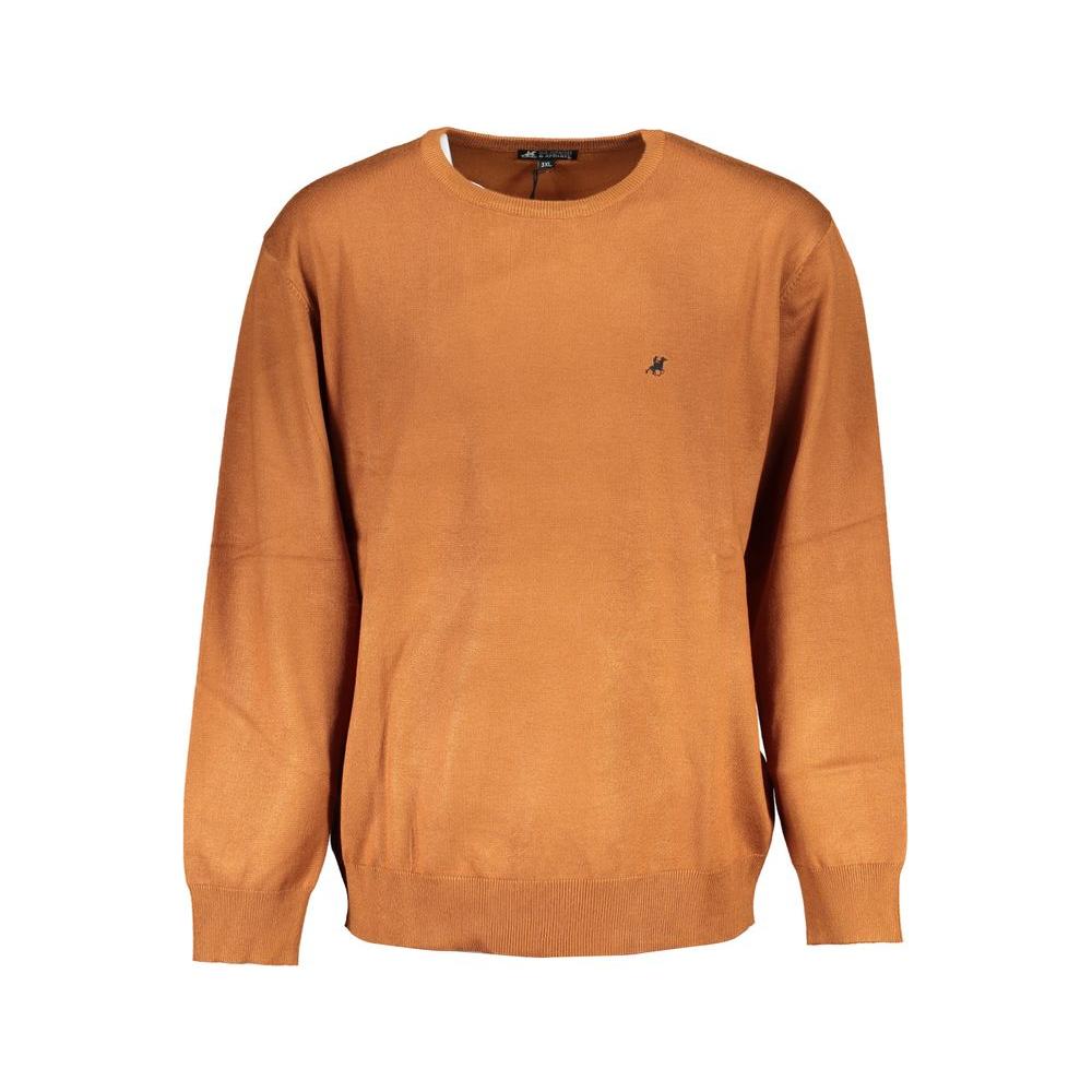 U.S. Grand Polo brown nylon sweater with crew neck, long sleeves, and embroidered logo.