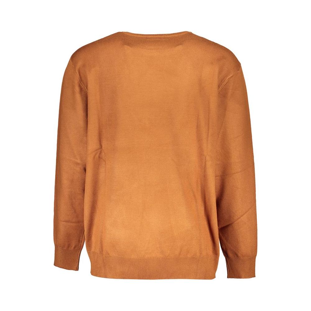 Back view of U.S. Grand Polo brown nylon sweater with long sleeves and crew neck, featuring embroidered logo