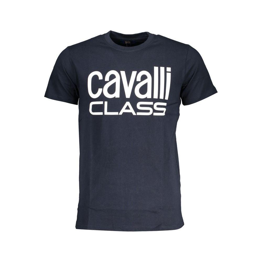 Cavalli Class blue cotton t-shirt with logo print, short sleeves, and crew neck