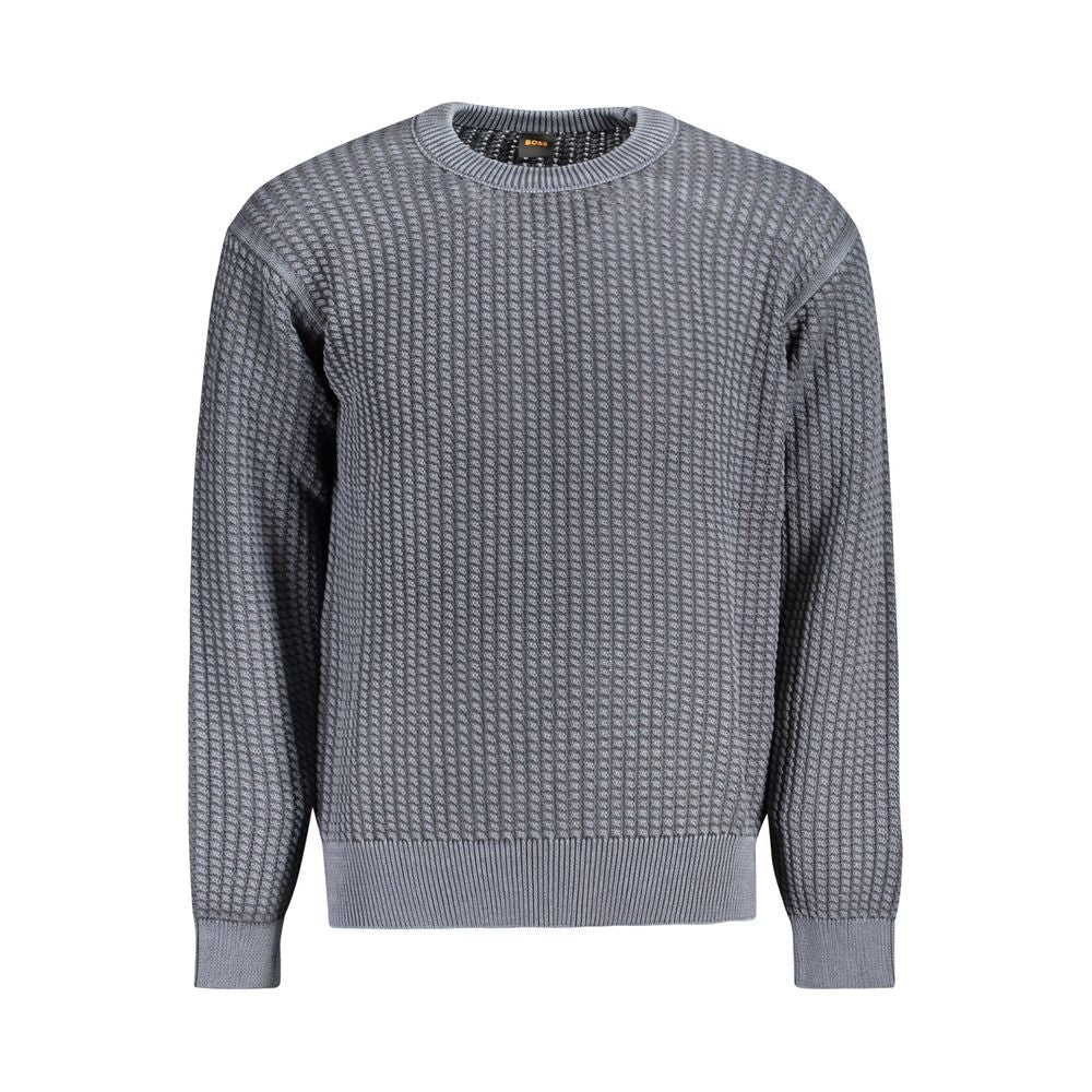 Hugo Boss Blue Cotton Men Sweater Hugo Boss Dim Gray