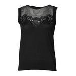 Dolce & Gabbana Black Lace Sheer Crew Neck Sleeveless Top