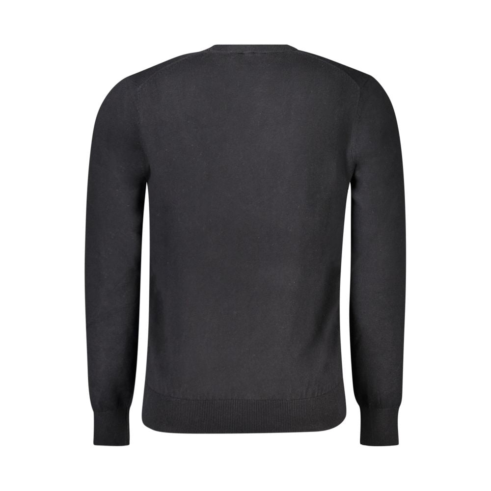 Back view of a North Sails black cotton men’s sweater, long sleeve, crew neck design, showcasing a sophisticated and contemporary style.