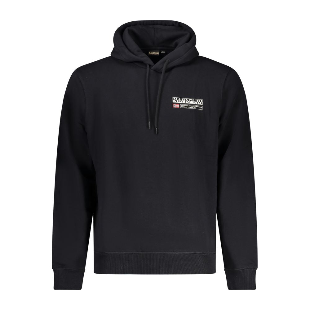 Napapijri black cotton sweater with long sleeves, regular fit, featuring a logo print. Stylish hoodie design perfect for casual wear.