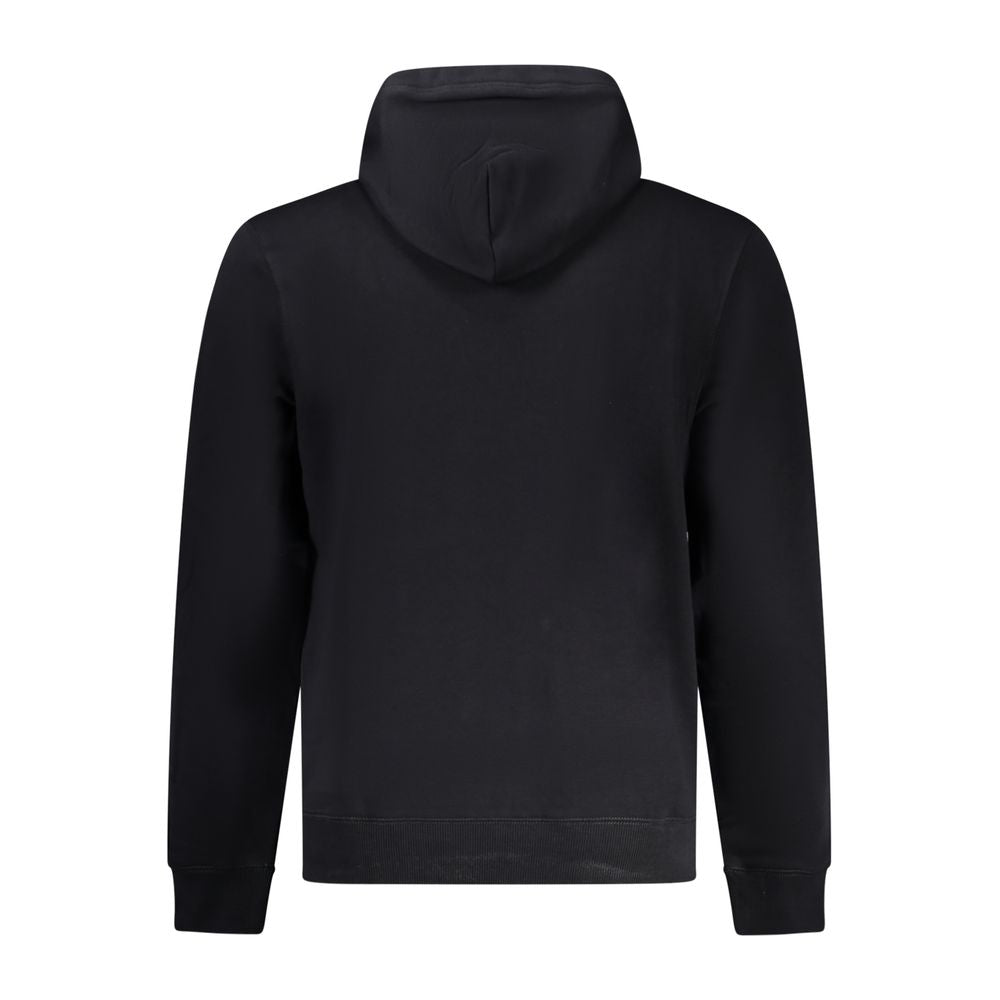 Back view of a Napapijri black cotton hoodie with long sleeves, regular fit, and logo print, perfect for casual and stylish wear.