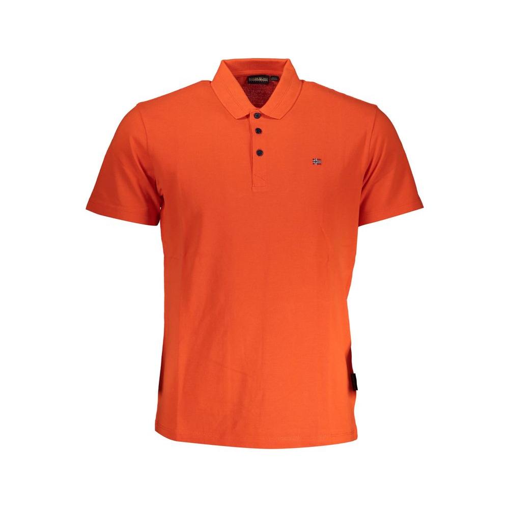 Napapijri red cotton men's polo shirt with short sleeves, embroidered logo, and button-down collar, classic casual style.