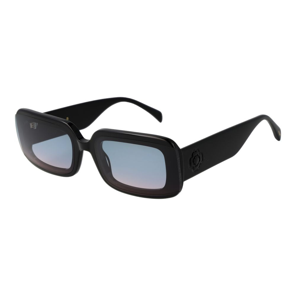 Maje black rectangle sunglasses for women, acetate full-rim frame with blue gradient lenses, 100% UVA/UVB protection.