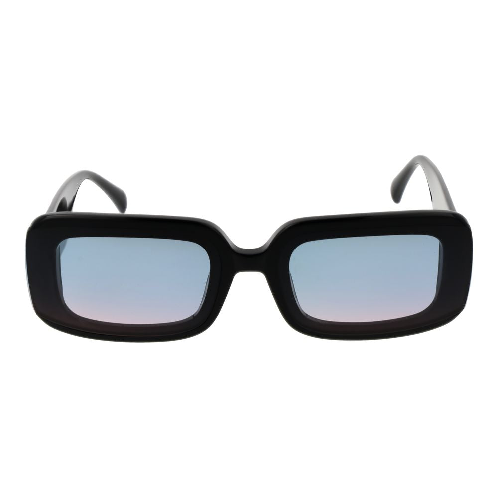 Maje black rectangle women's sunglasses with acetate frame, blue gradient plastic lenses, full-rim style, UVA & UVB protection.