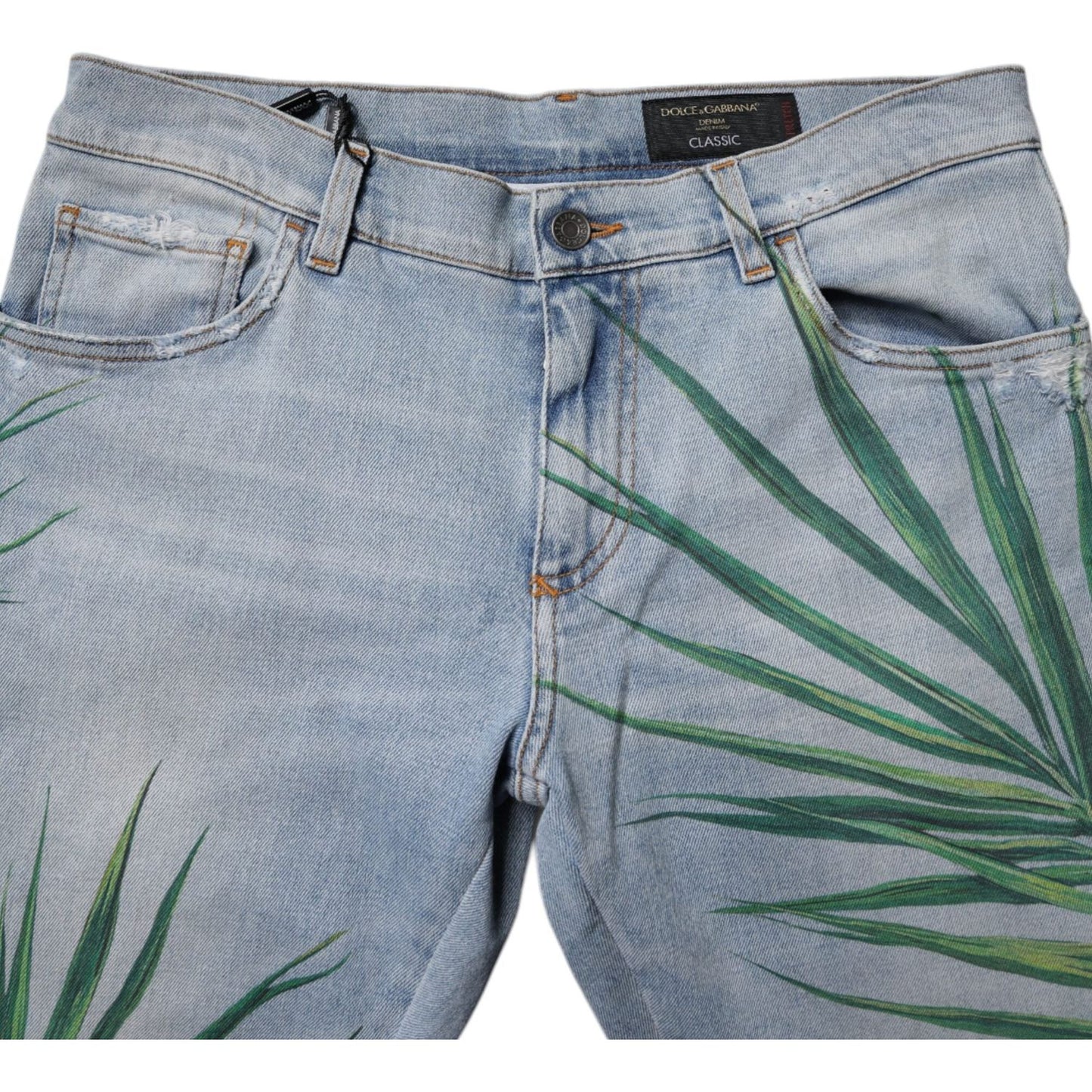 Dolce & Gabbana Light Blue Leaf Cotton Classic Men Denim Jeans PAN75204-48