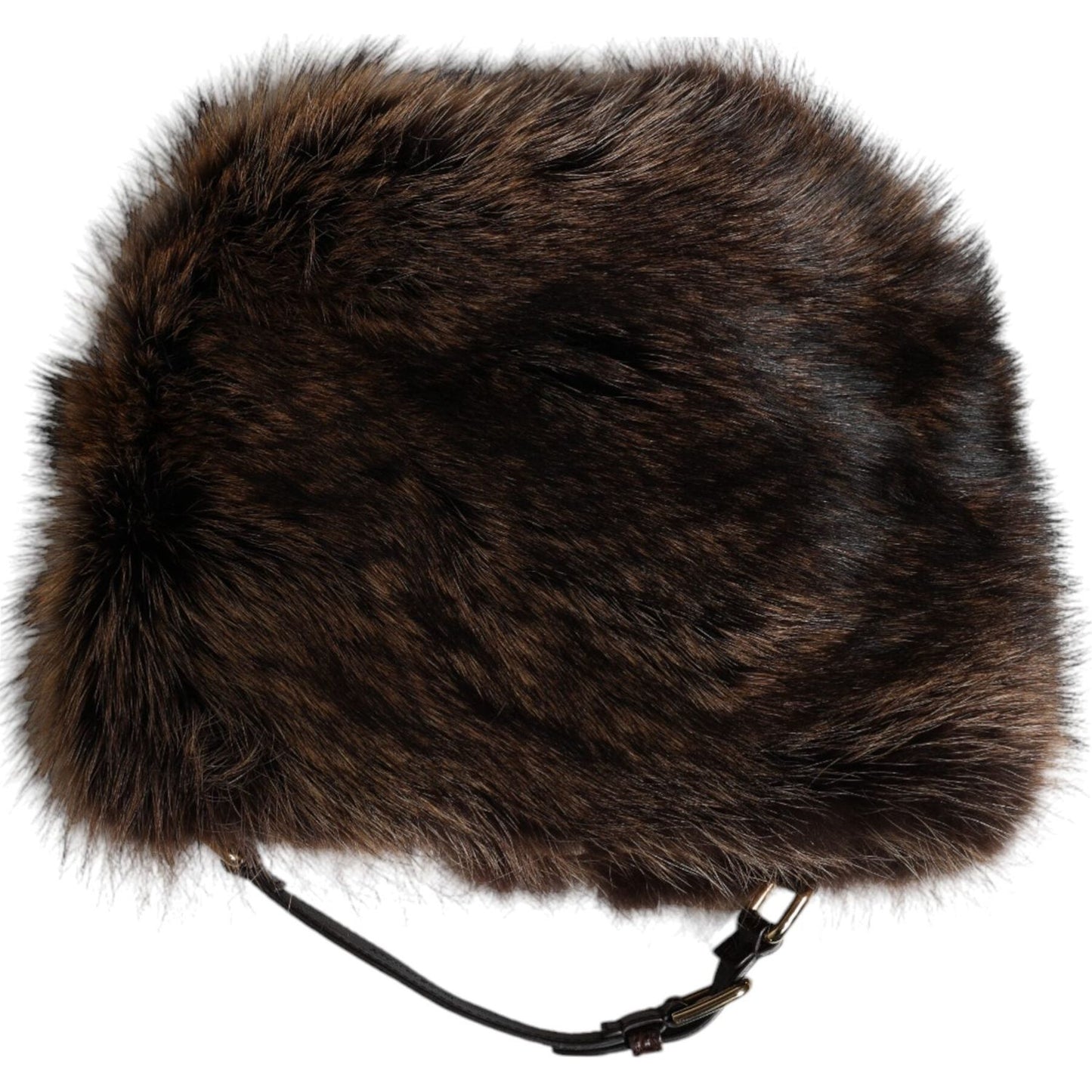 Dolce & Gabbana brown fur women's bucket hat, 90% racoon, 10% caiman, silk lining, made in Italy, luxury fashion accessory.