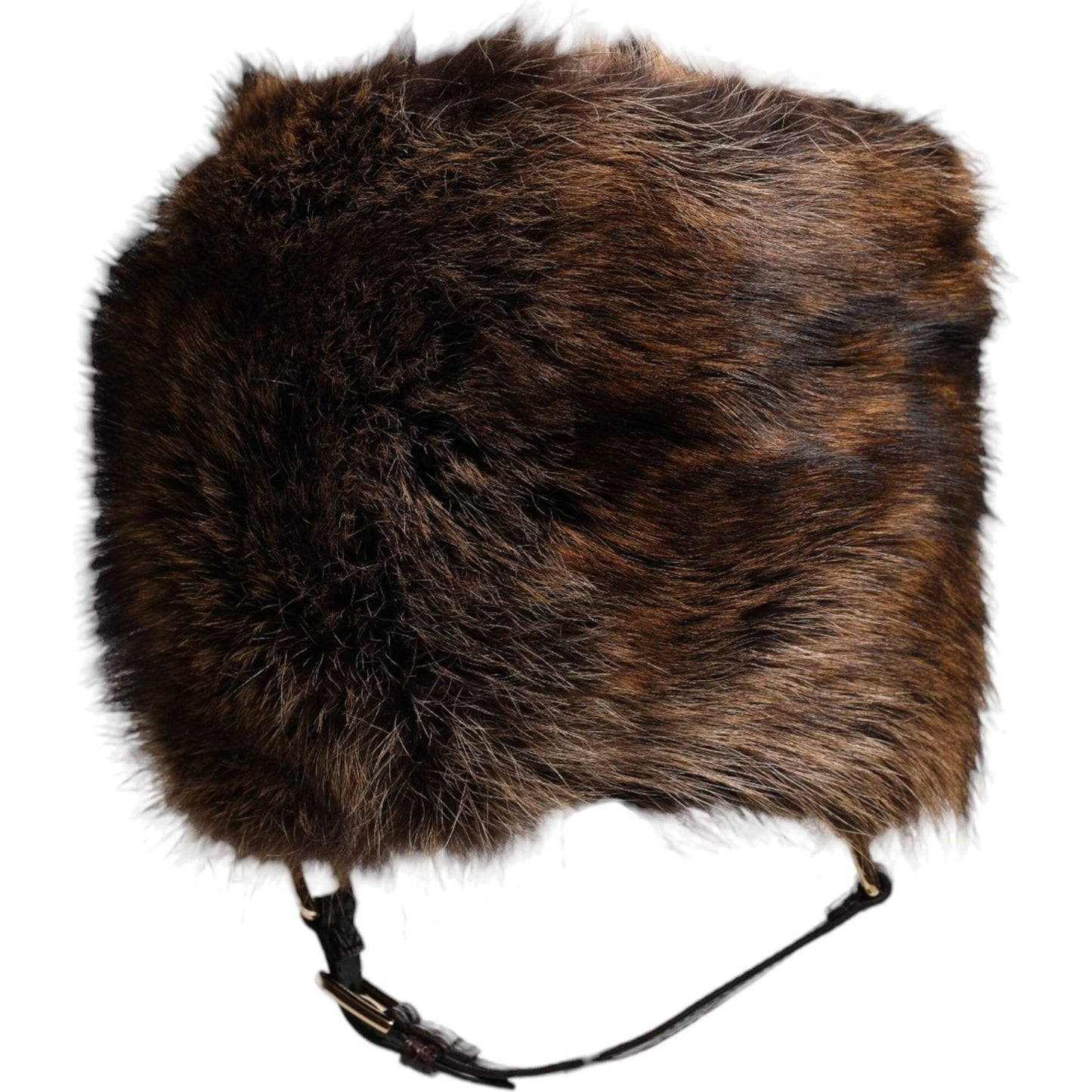 Dolce & Gabbana brown raccoon fur women's bucket hat with silk lining and logo details, made in Italy.