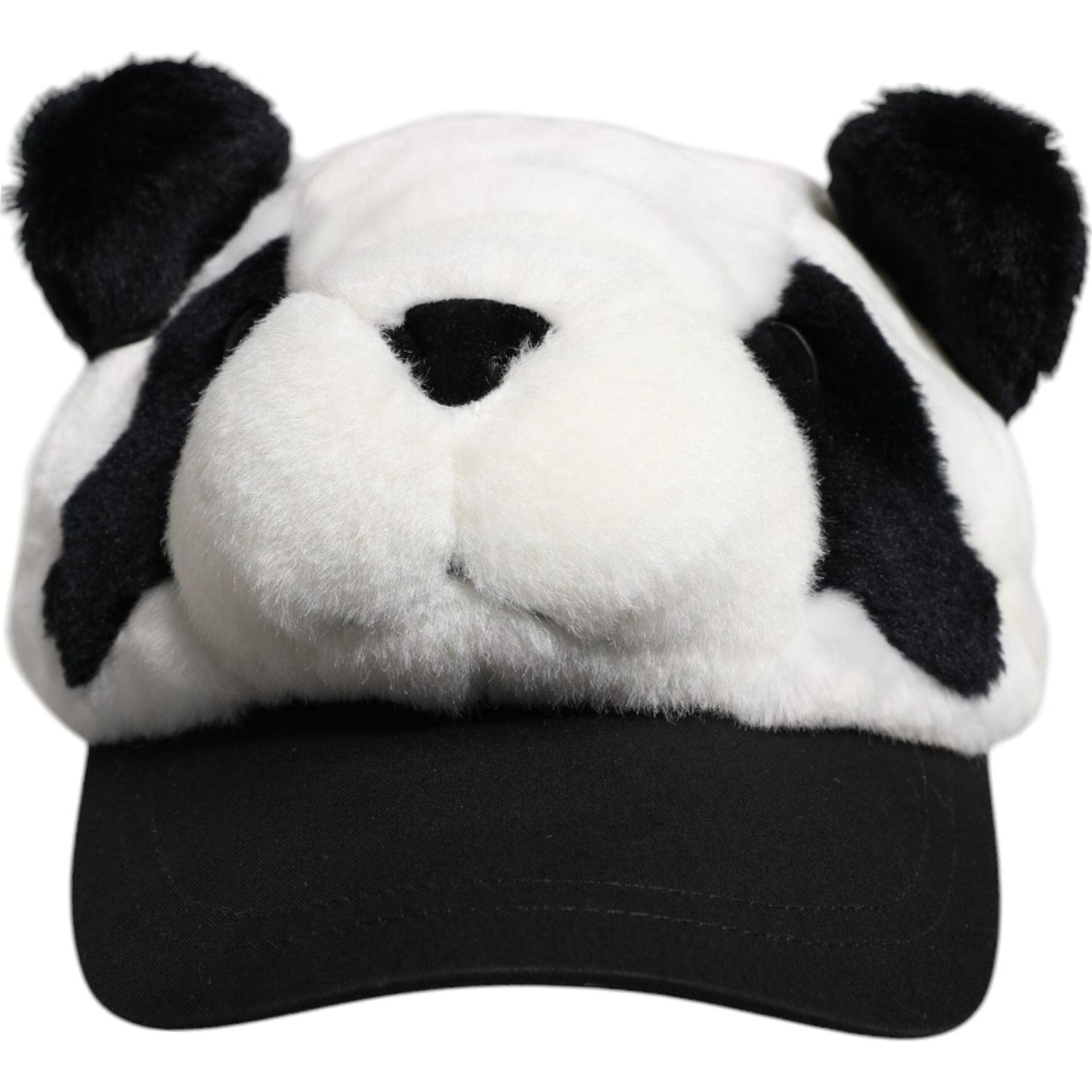 Dolce & Gabbana women's baseball cap with panda fur design in black and white, featuring logo details, made in Italy.