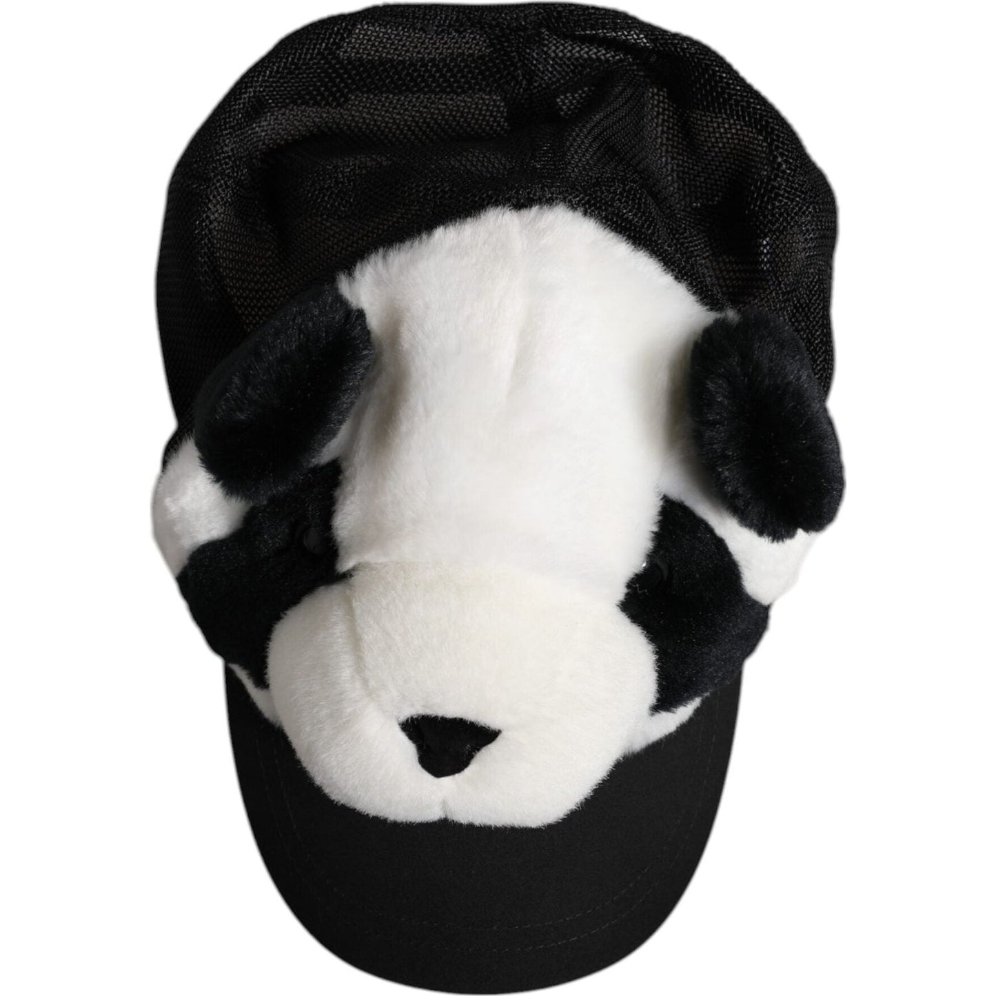 Dolce & Gabbana women's baseball cap in black and white panda fur with logo detail, made in Italy, modacrylic and polyester material.