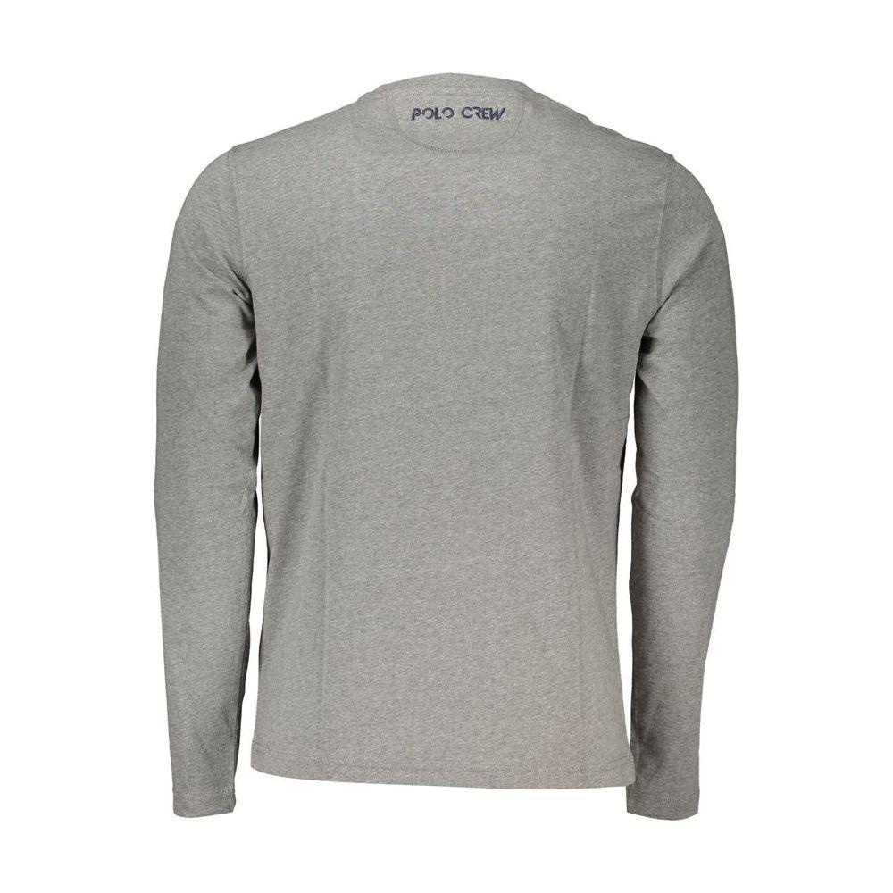 Back view of gray La Martina long-sleeved crew neck tee with embroidery, 100% cotton, perfect for a refined casual look.