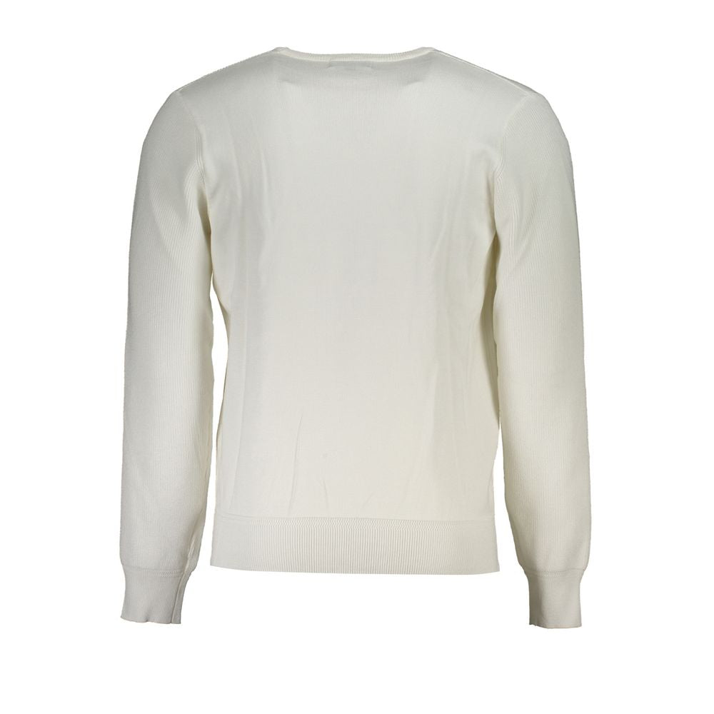Back view of U.S. Grand Polo Crew Neck Sweater in white with contrast details, made of 80% viscose and 20% nylon, ideal for layering.