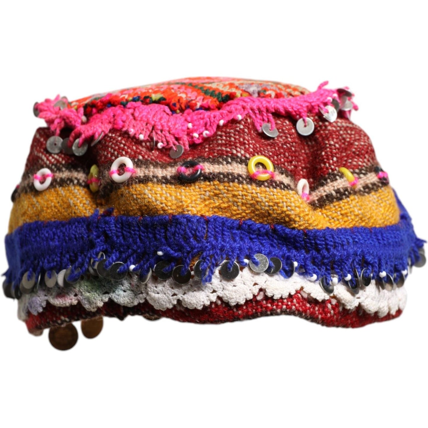 Dolce & Gabbana multicolor floral sequin embellished silk beanie hat, knitted design, made in Italy.
