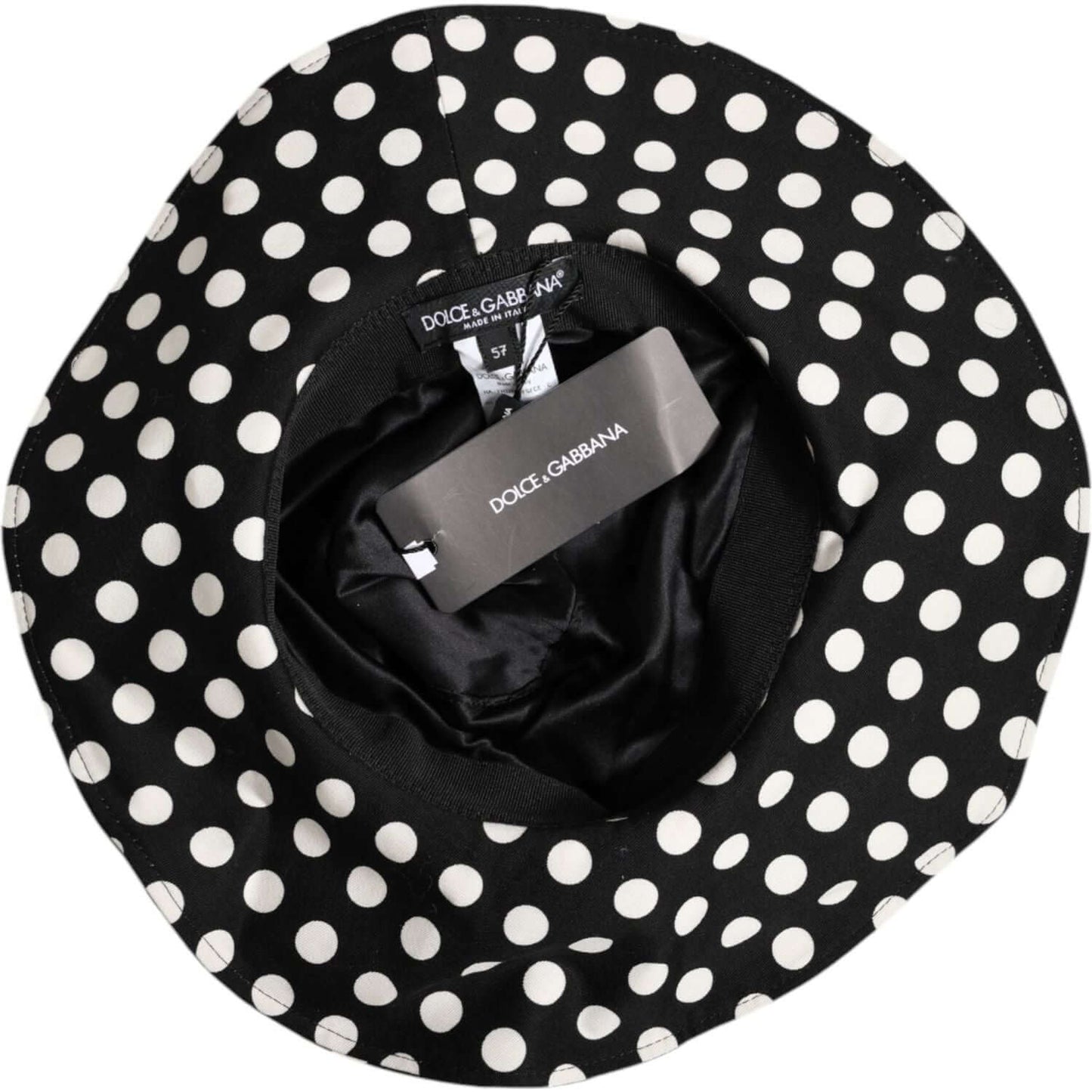 Dolce & Gabbana Black White Polka Dot Wide Brim Bucket Hat Dolce & Gabbana Light Gray