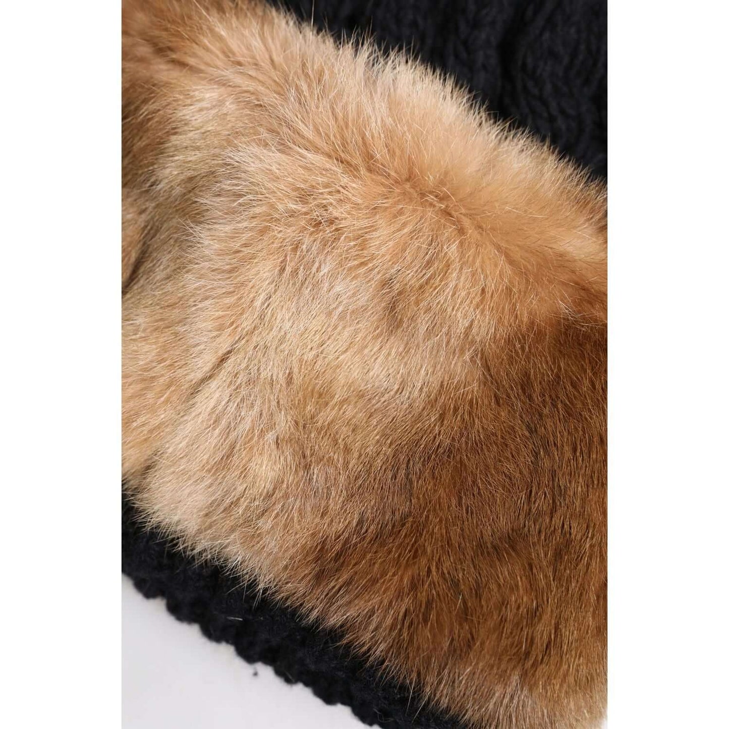 Dolce & Gabbana black brown dyed rabbit fur winter beanie hat, 100% virgin wool, luxurious design, made in Italy.