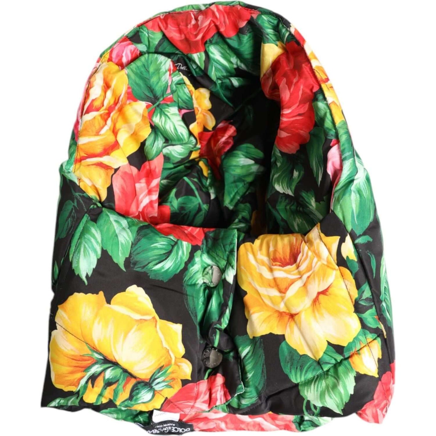 Dolce & Gabbana Multicolor Floral Print Whole Head Wrap Hat, vibrant roses, 100% polyester, luxury Italian fashion accessory.