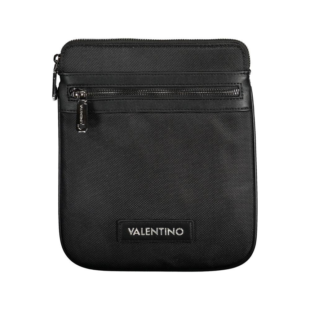Valentino black polyester shoulder bag with adjustable strap, external and internal pockets, contrasting details, zip closure.