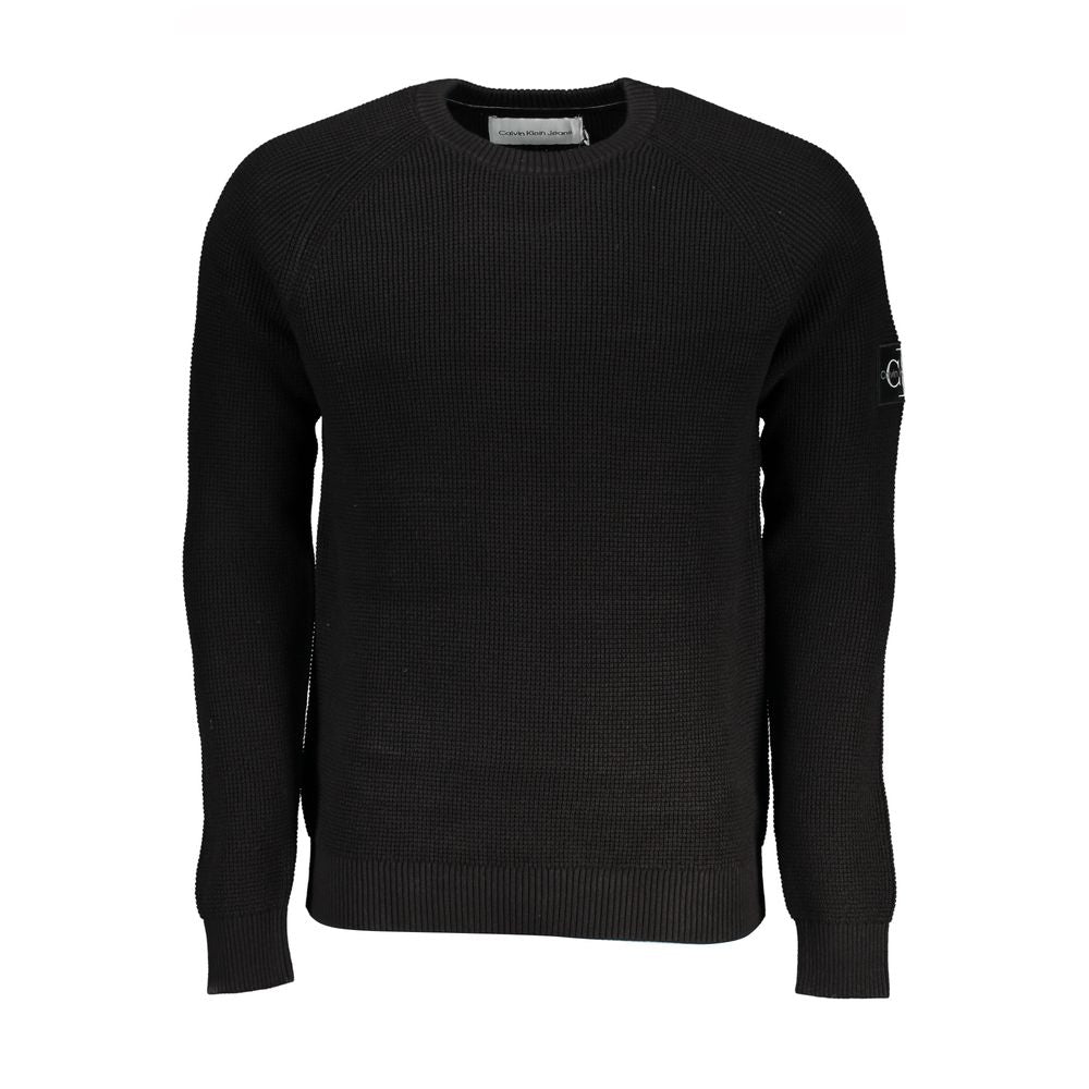 Calvin Klein Sleek Organic Cotton Crew Neck Sweater in black for men, featuring long sleeves and subtle logo detail.