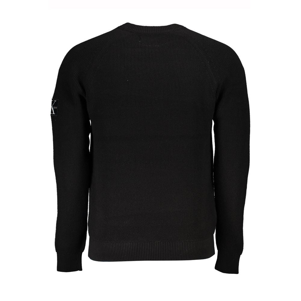 Back view of Calvin Klein sleek organic cotton crew neck sweater with long sleeves and subtle logo detail.