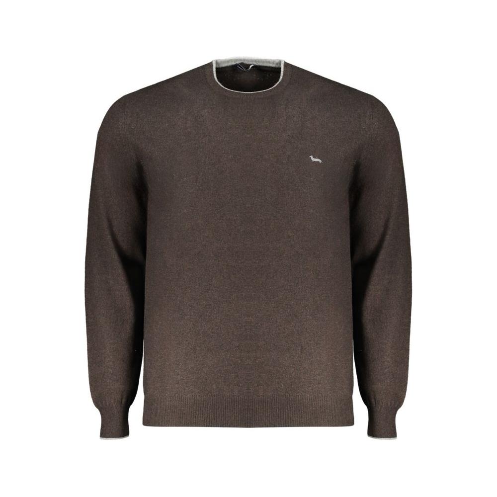 Harmont & Blaine brown cashmere long-sleeved sweater, crew neck, contrast details, embroidery logo