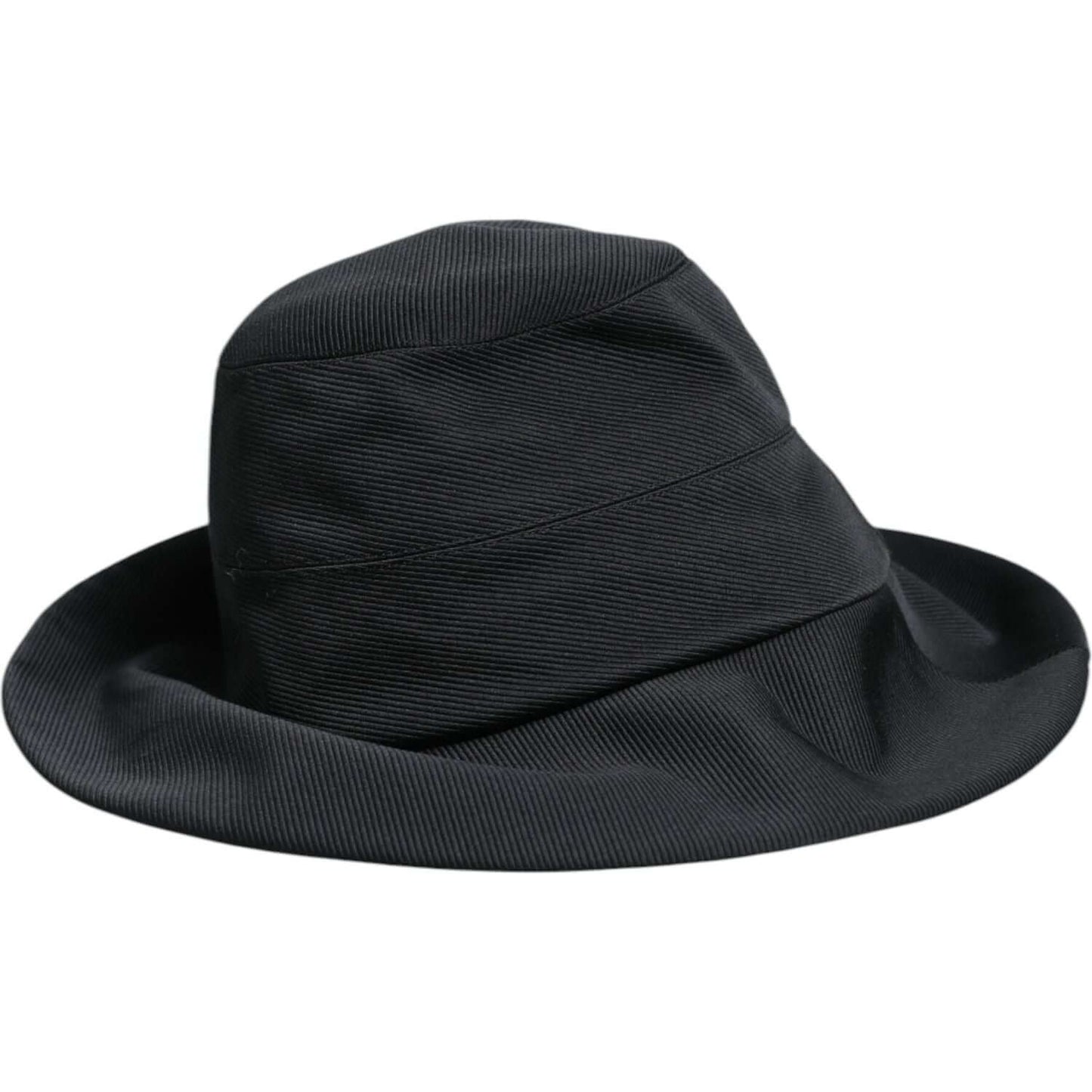 Dolce & Gabbana black cotton wide brim fedora hat with silk lining, elegant women's fashion accessory made in Italy.