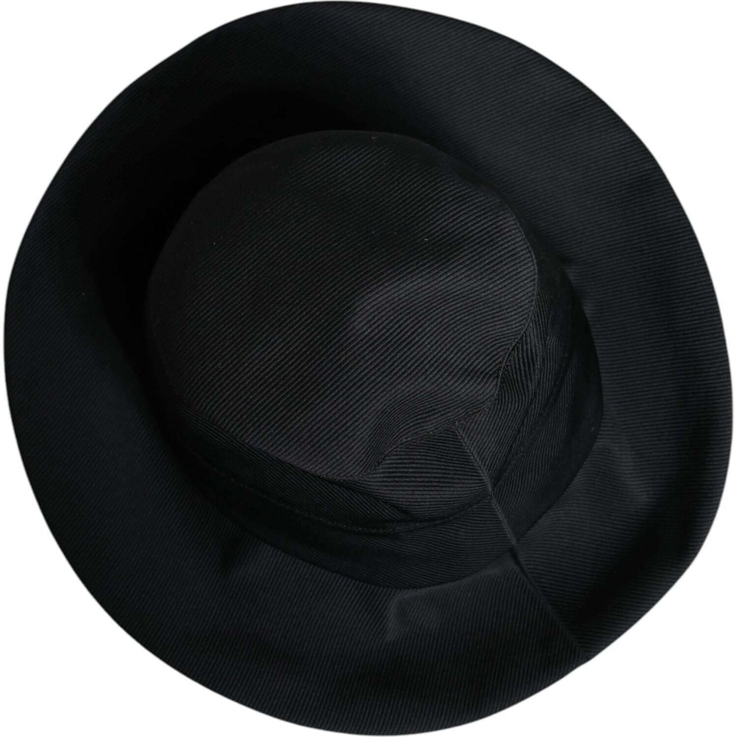 Top view of Dolce & Gabbana black cotton wide brim fedora hat, featuring a silk lining, made in Italy.
