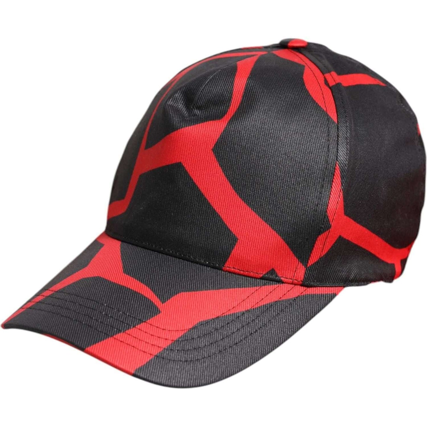 Dolce & Gabbana red and black lace tulle cotton baseball cap with geometric pattern, 100% polyester, made in Italy.