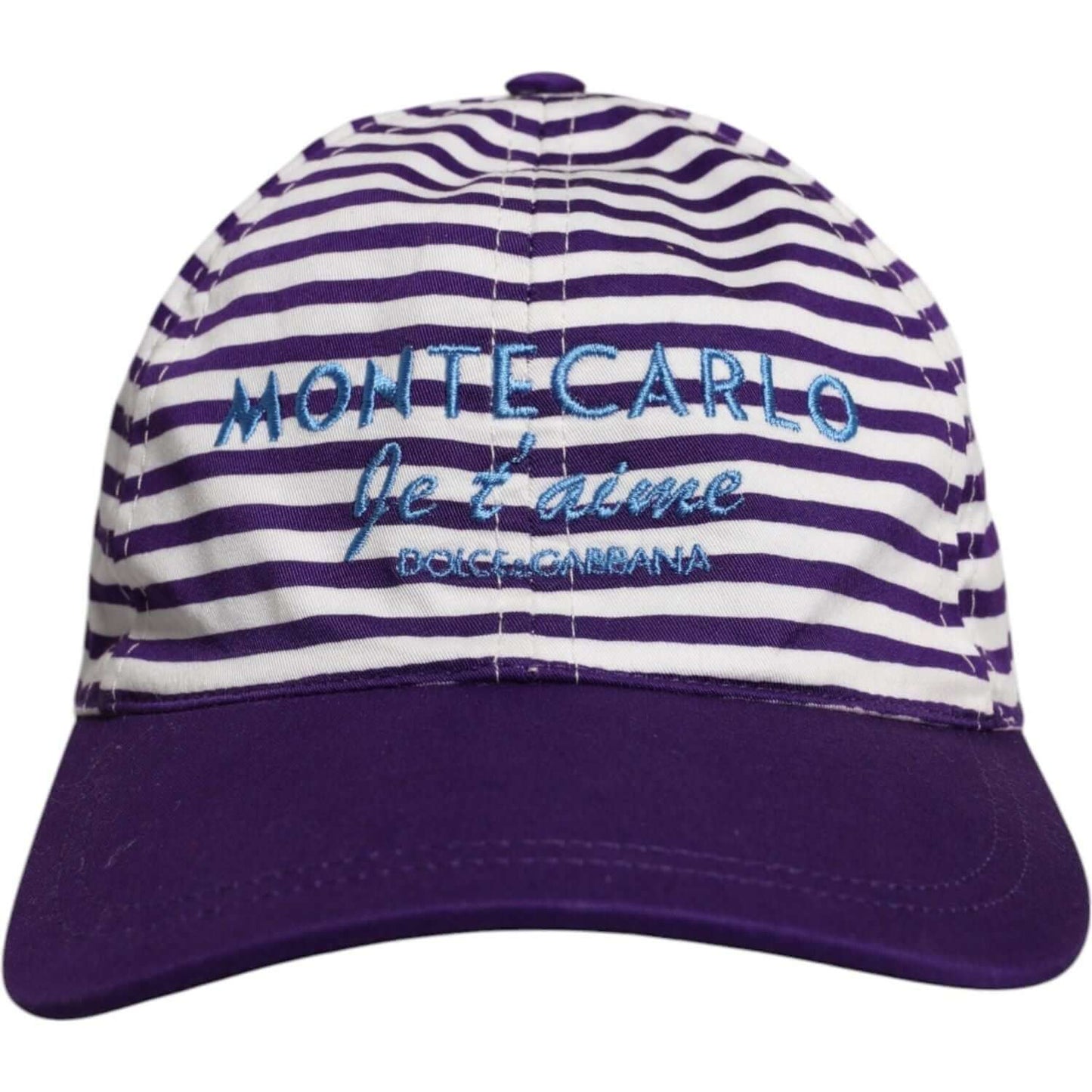 Dolce & Gabbana white and purple striped cotton women's baseball cap with Montecarlo text, 100% authentic, made in Italy.