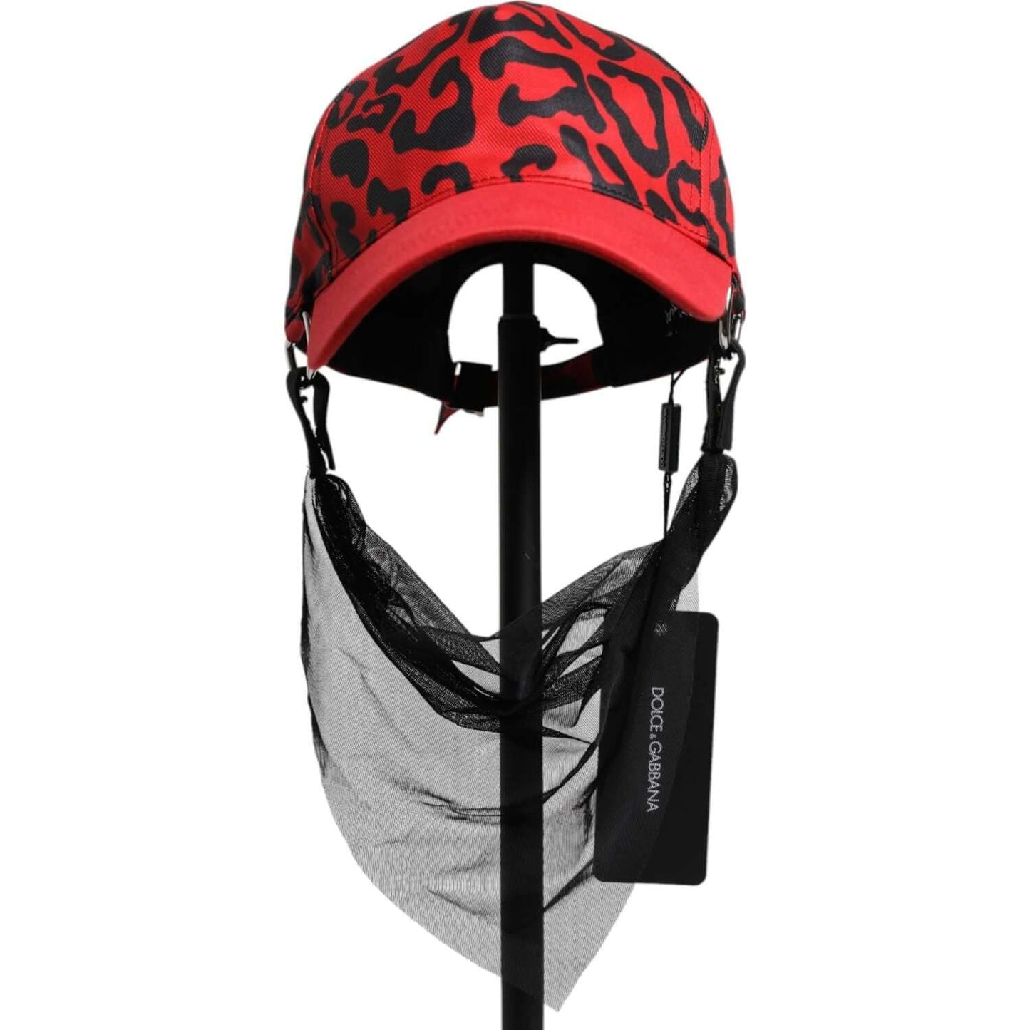 Dolce & Gabbana women’s red cotton baseball cap with black accents, 6 panels, silk lining, made in Italy, featuring logo tag.