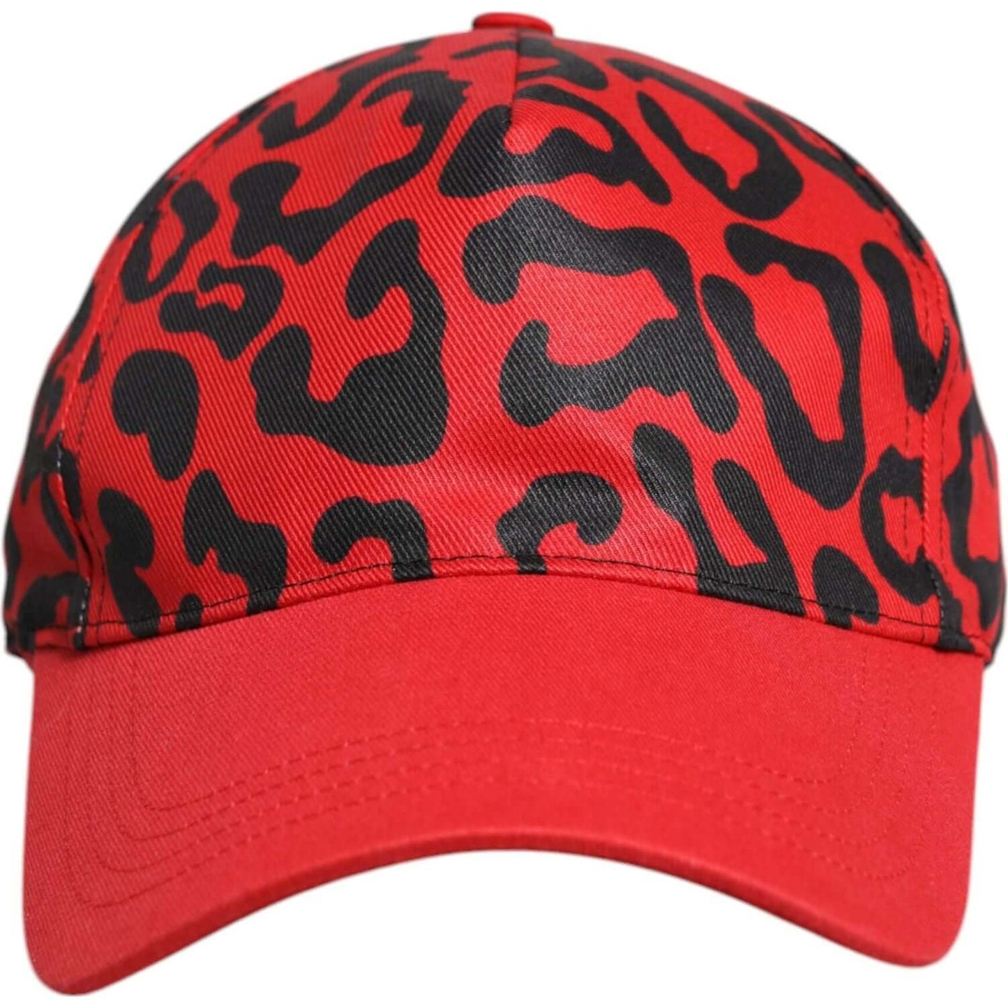 Dolce & Gabbana women's red cotton baseball cap with black patterns, 6 panels, 100% silk lining, luxury Italian fashion accessory.