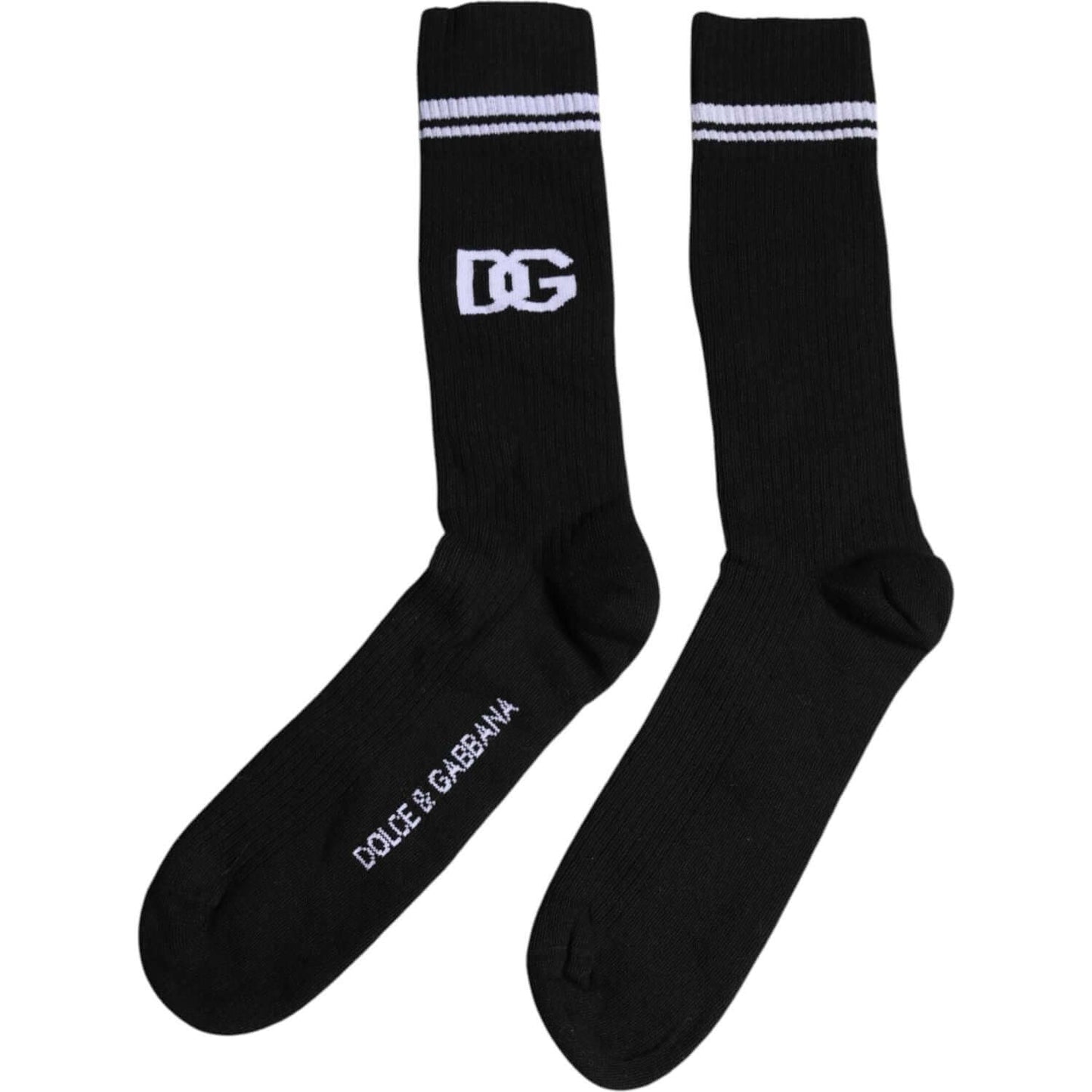 Dolce & Gabbana Black Cotton DG Logo Mid Calf Men Socks Dolce & Gabbana Black