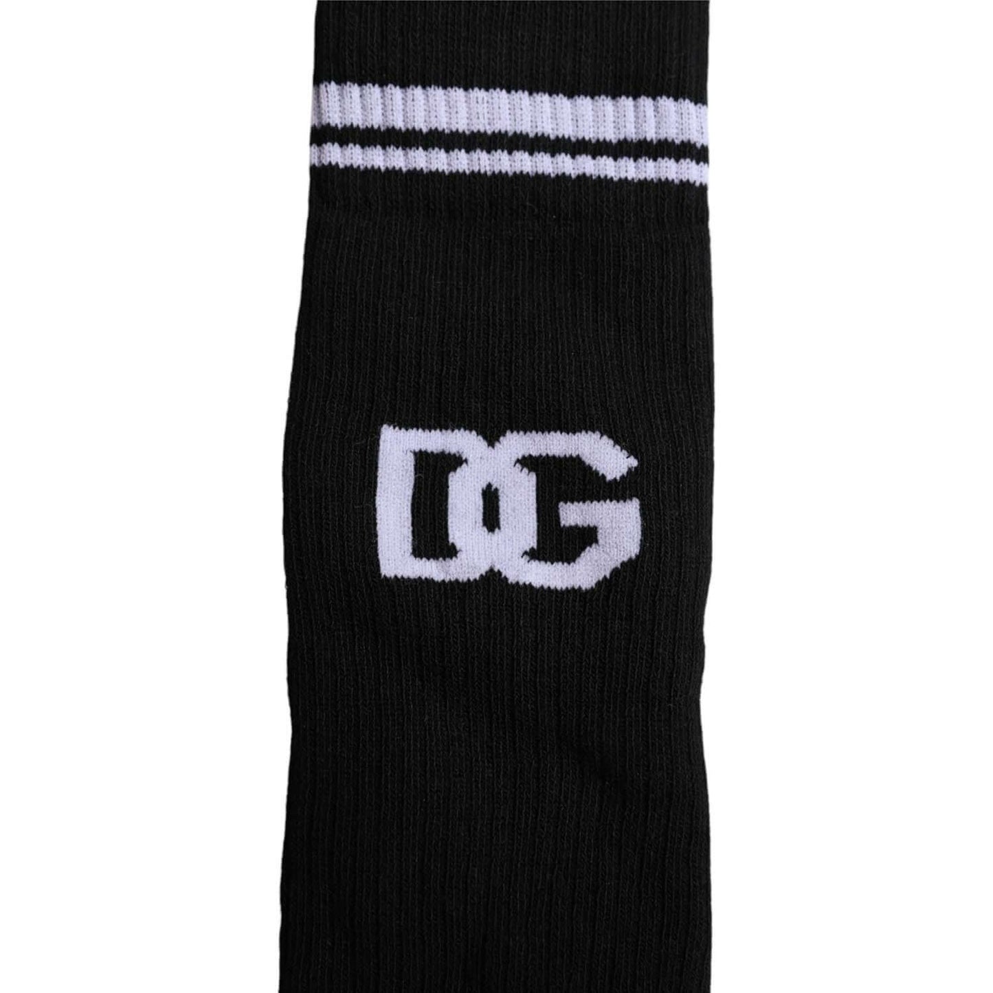Dolce & Gabbana Black Cotton DG Logo Mid Calf Men Socks Dolce & Gabbana Black