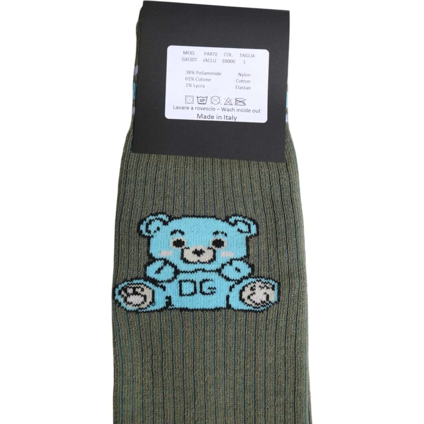 Dolce & Gabbana gray cotton mid calf socks with bear design, made in Italy; men's fashion accessory