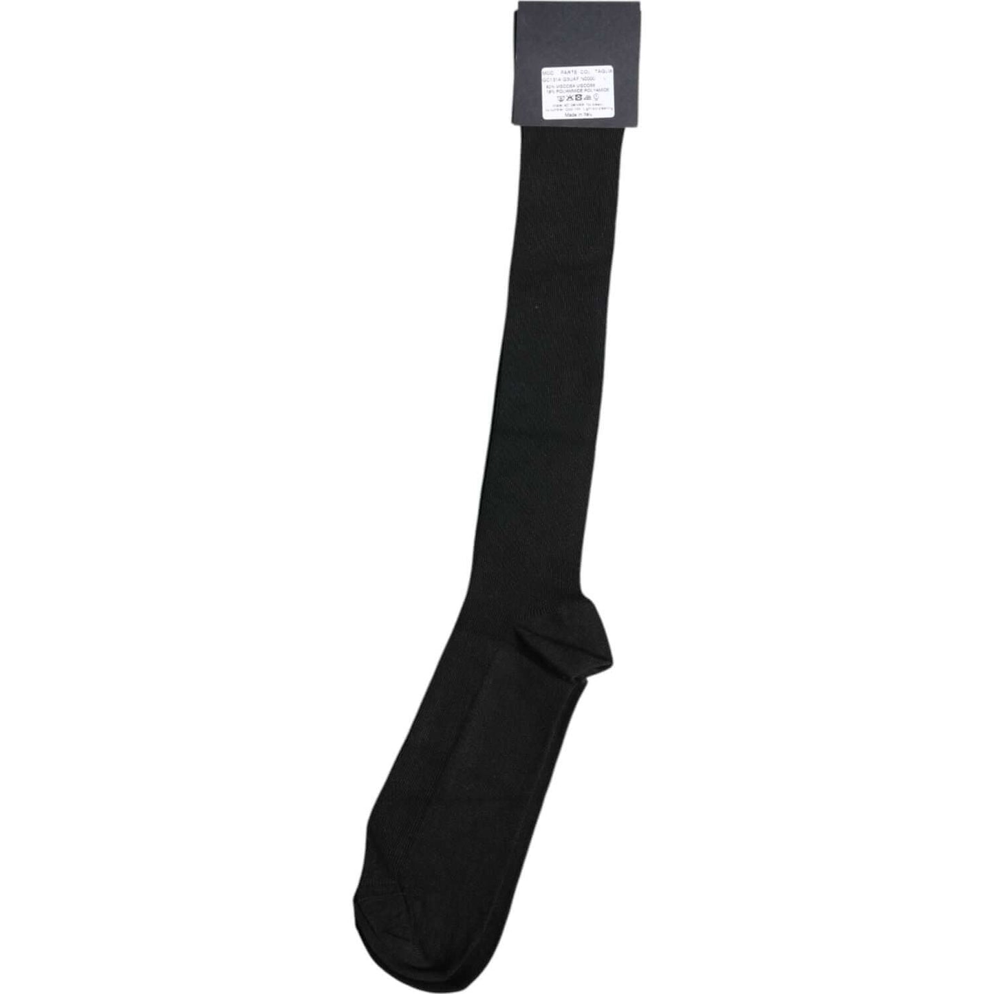 Dolce & Gabbana Black Viscose Logo Over The Calf Socks Dolce & Gabbana Black