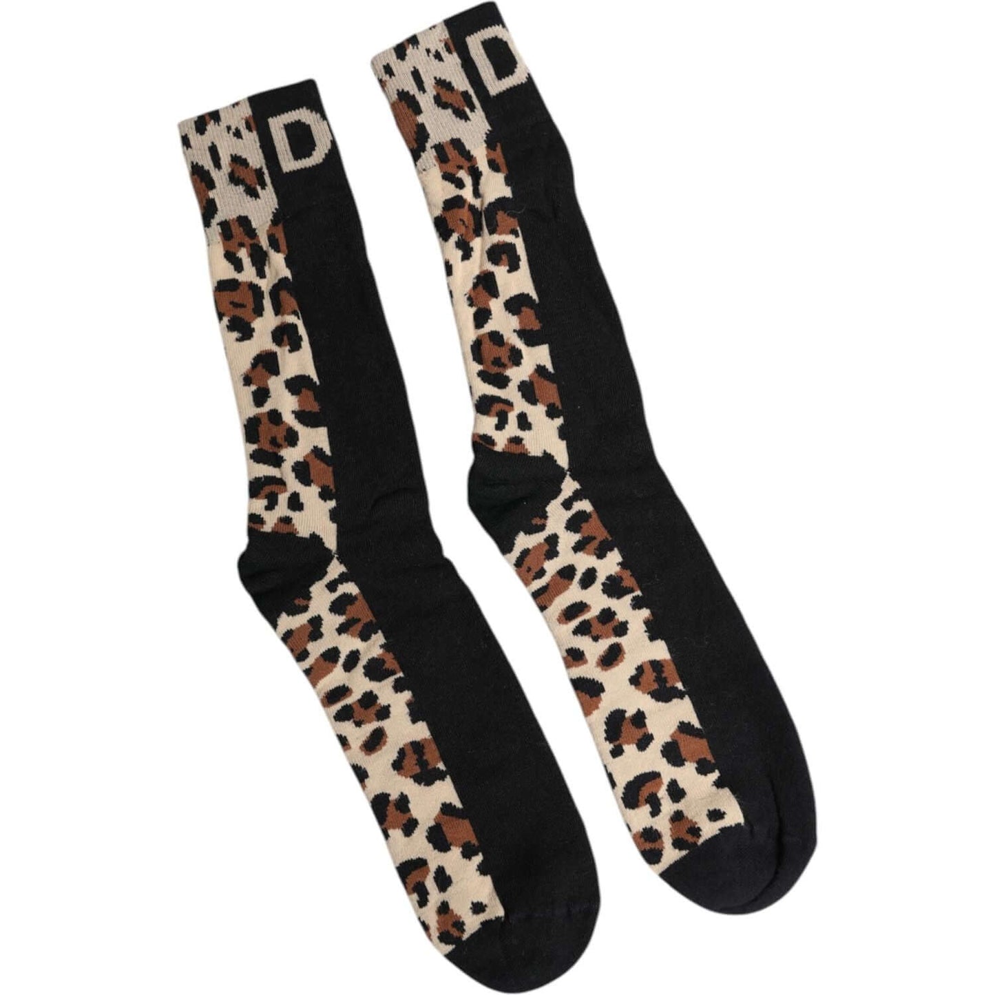 Dolce & Gabbana Black Brown Leopard Print Nylon Mid Calf Socks Dolce & Gabbana Tan
