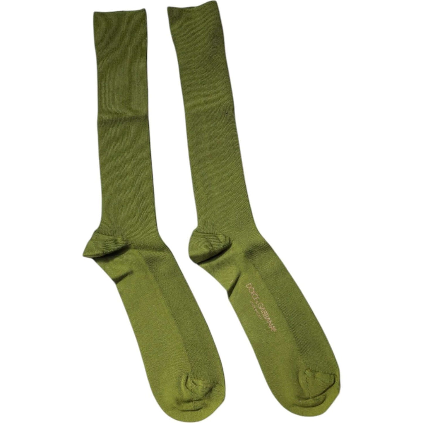 Dolce & Gabbana green cotton over the calf socks with logo for men, made in Italy, luxury fashion accessory.