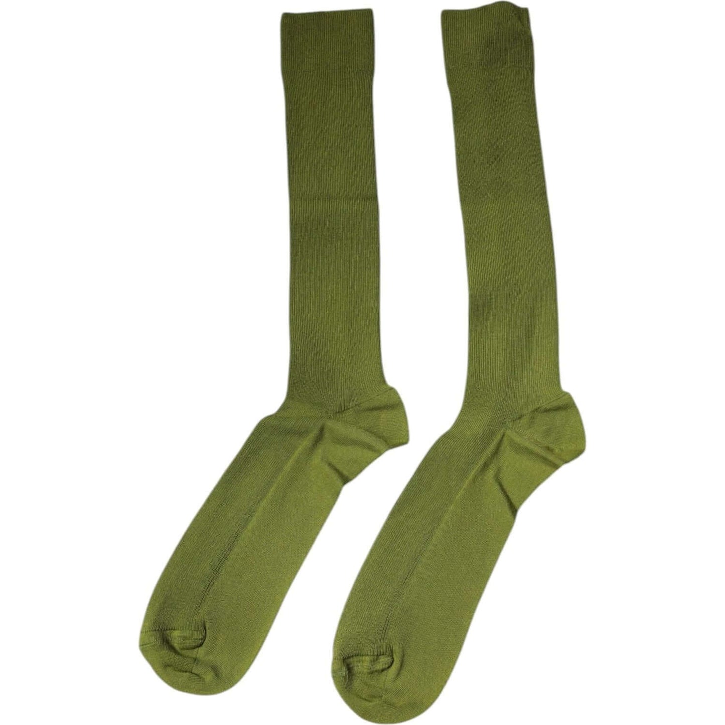 Dolce & Gabbana green cotton over the calf socks with logo details, made in Italy. Stylish men's fashion accessory.