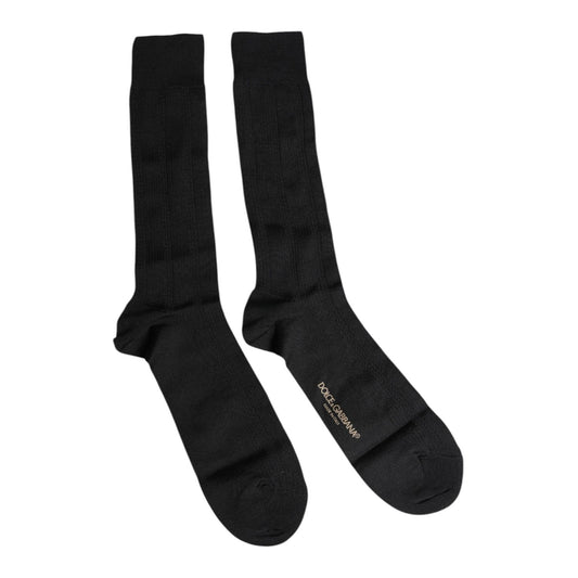 Dolce & Gabbana Black Stretch Logo Mid Calf Men Socks