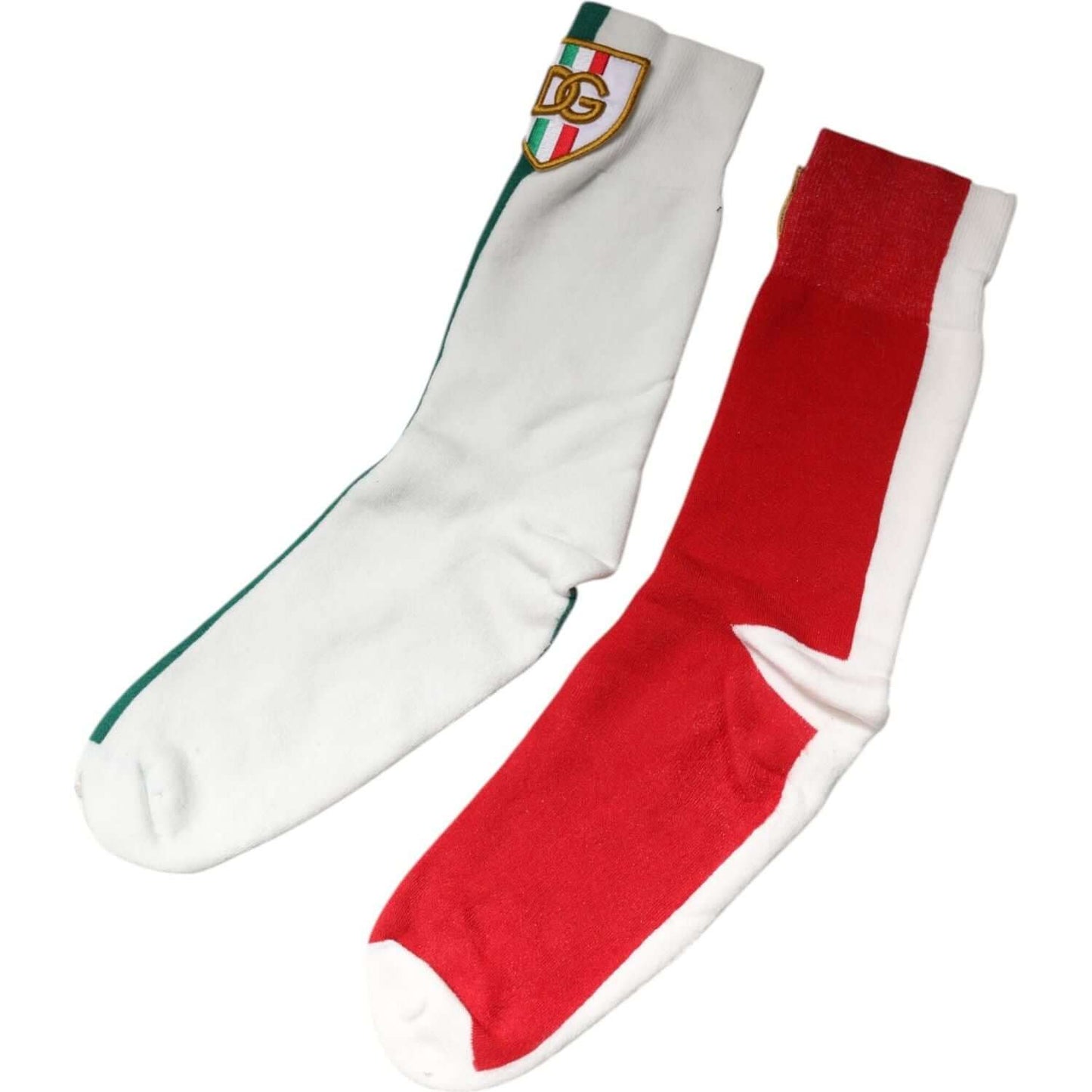 Dolce & Gabbana Multicolor Cotton DG Logo Patch Mid Calf Socks Dolce & Gabbana Firebrick