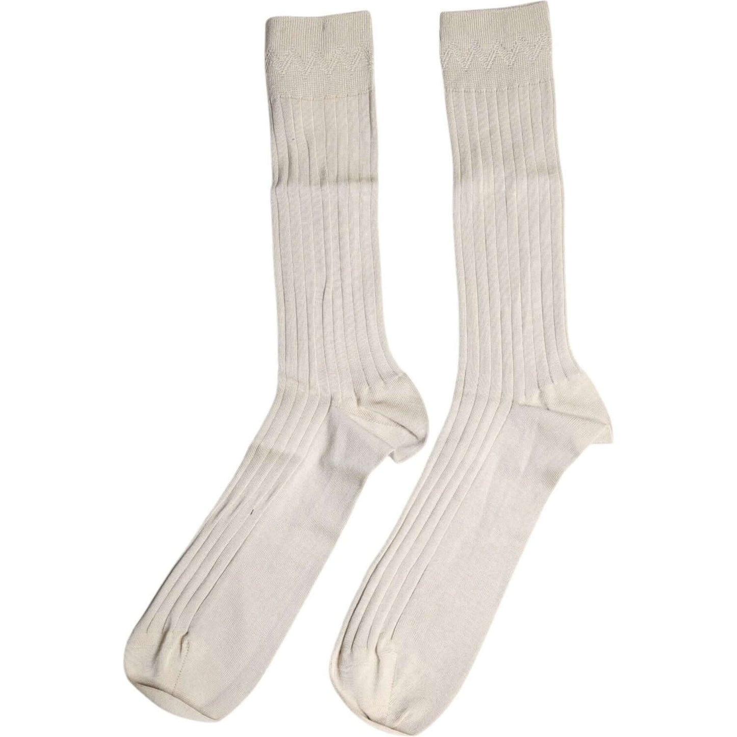 Dolce & Gabbana Beige Cotton Stretch Logo Mid Calf Socks Dolce & Gabbana Light Gray