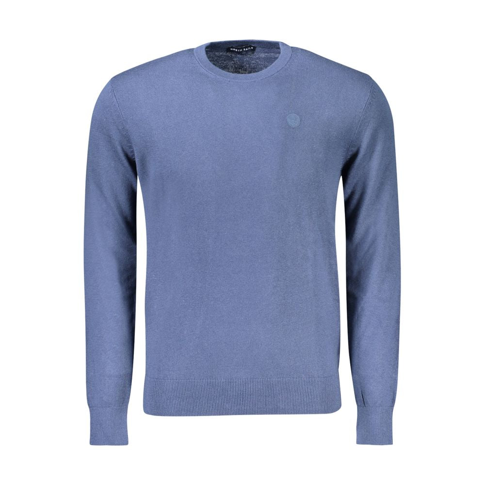 North Sails blue cotton men’s sweater with long sleeves, crew neck, and logo, blending style and comfort in a wool-cotton mix.