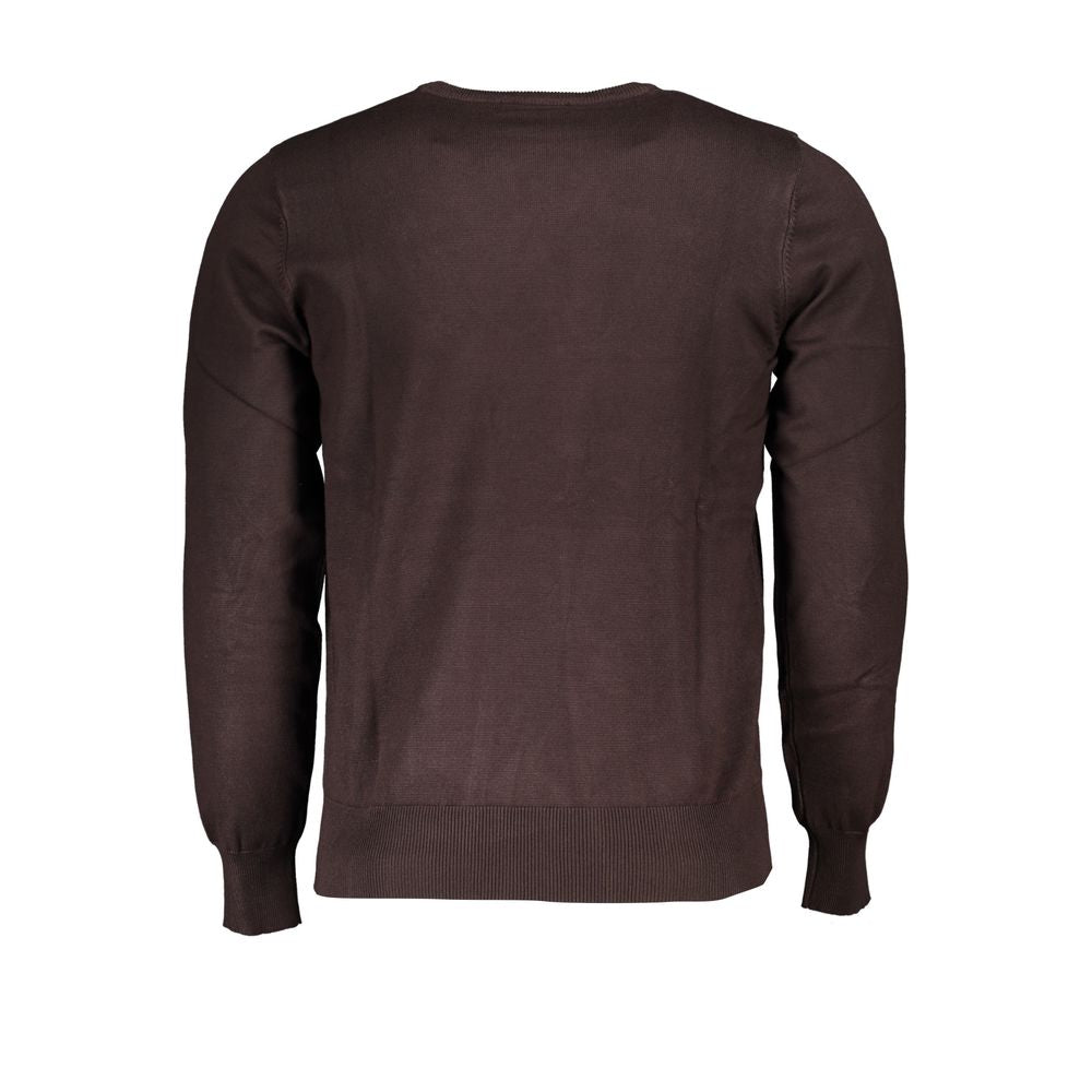 U.S. Grand Polo brown nylon sweater, long-sleeved crew neck with logo embroidery.