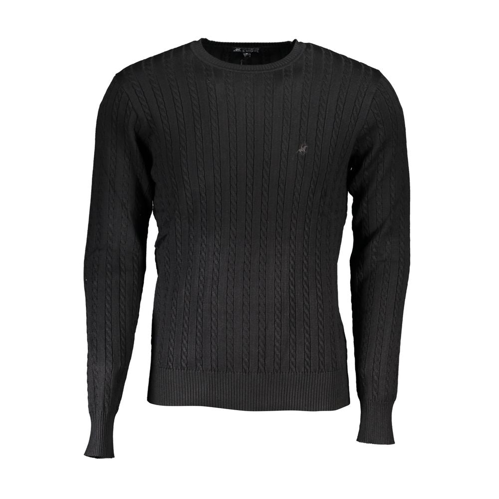 U.S. Grand Polo black crew neck sweater with contrasting embroidery detailing for a refined and sophisticated look.