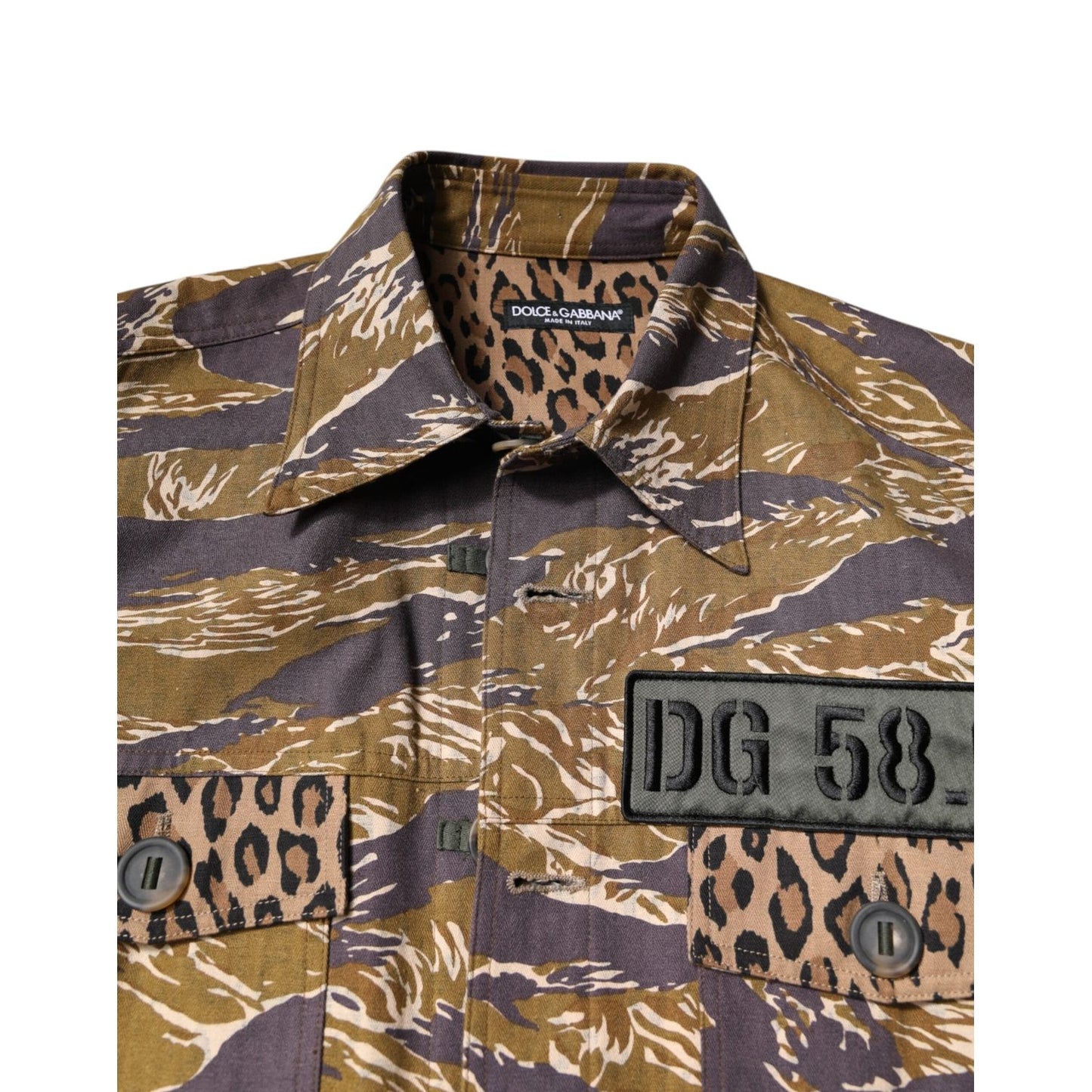 Dolce & Gabbana Brown Leopard Cotton Collared Coat Jacket JKT4126-48