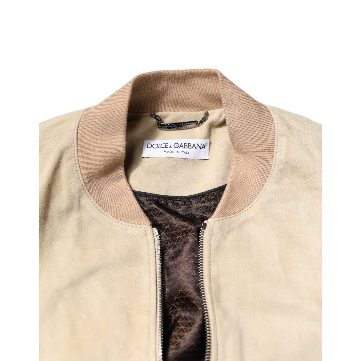 Dolce & Gabbana Beige Lambskin Full Zip Men Bomber Jacket JKT41365-52