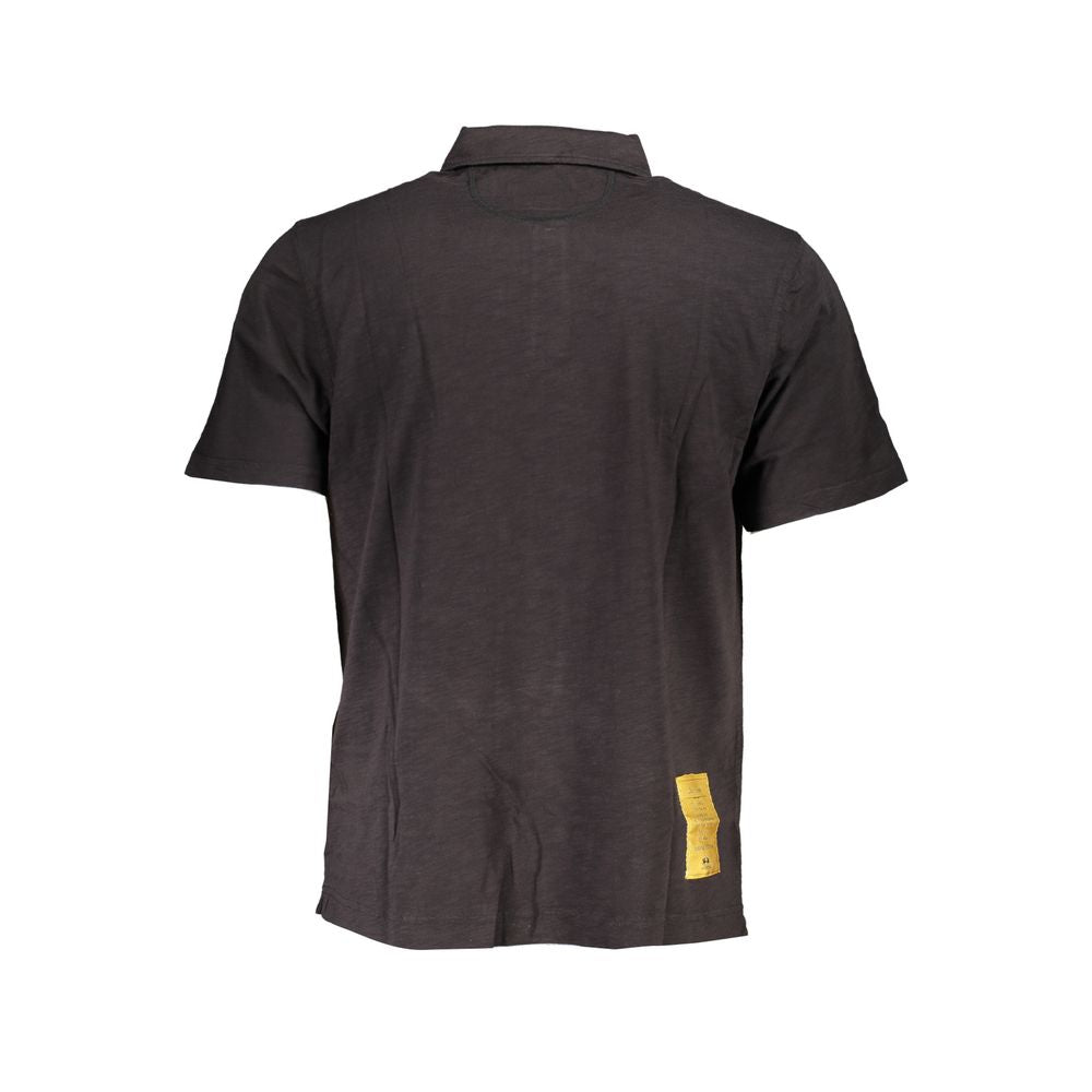 Back view of La Martina elegant black cotton polo shirt with regular fit showcasing stylish embroidery and classic design.